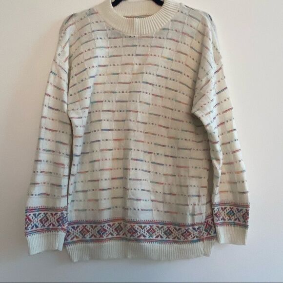 Cream and Ombre Colorful Knit Granny Sweater - Picture 1 of 6
